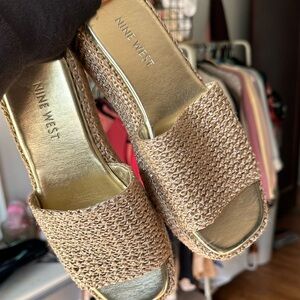 Nine West Metallic Woven Slides